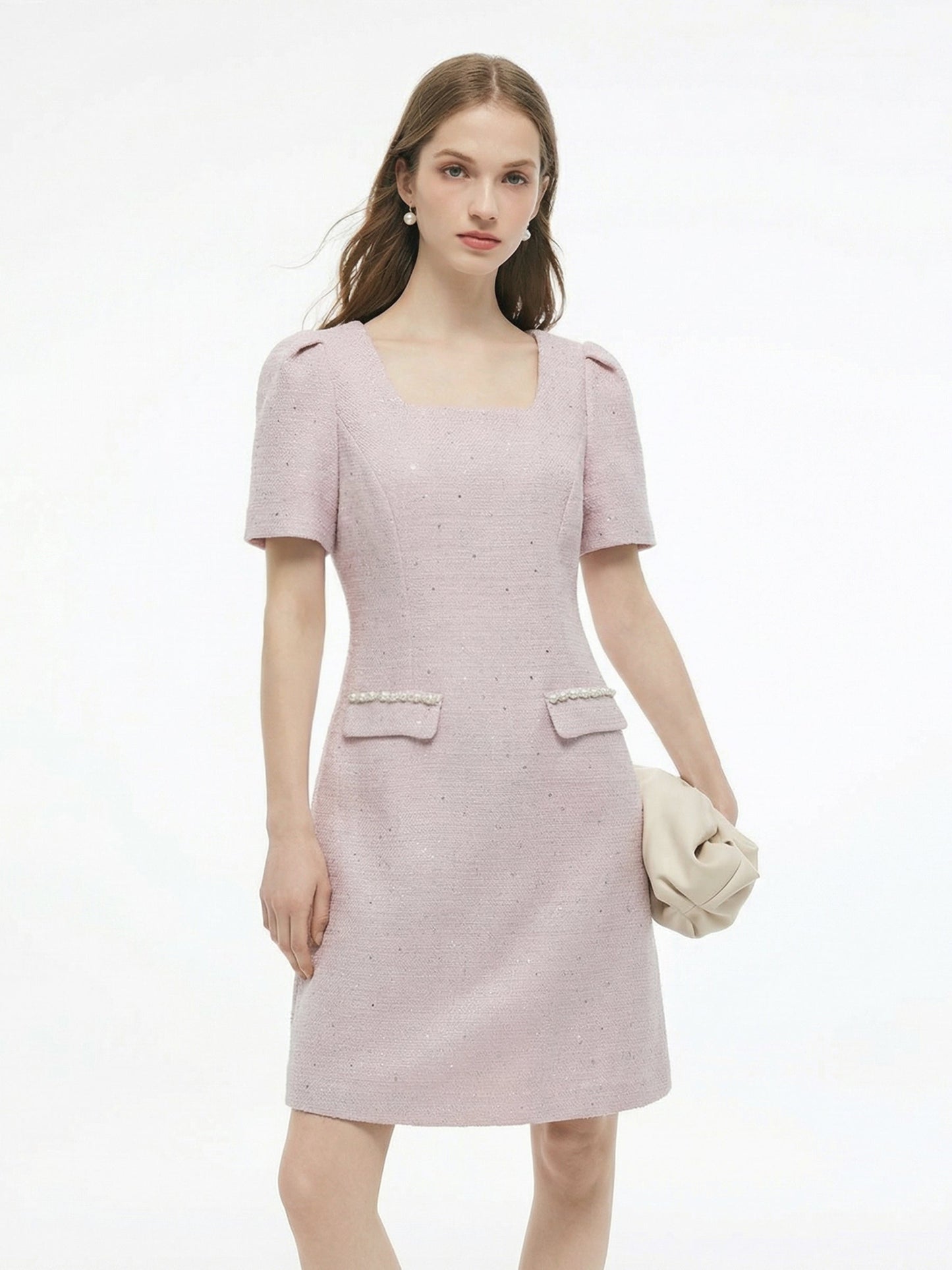 Tweed Square Neck Women Mini Dress