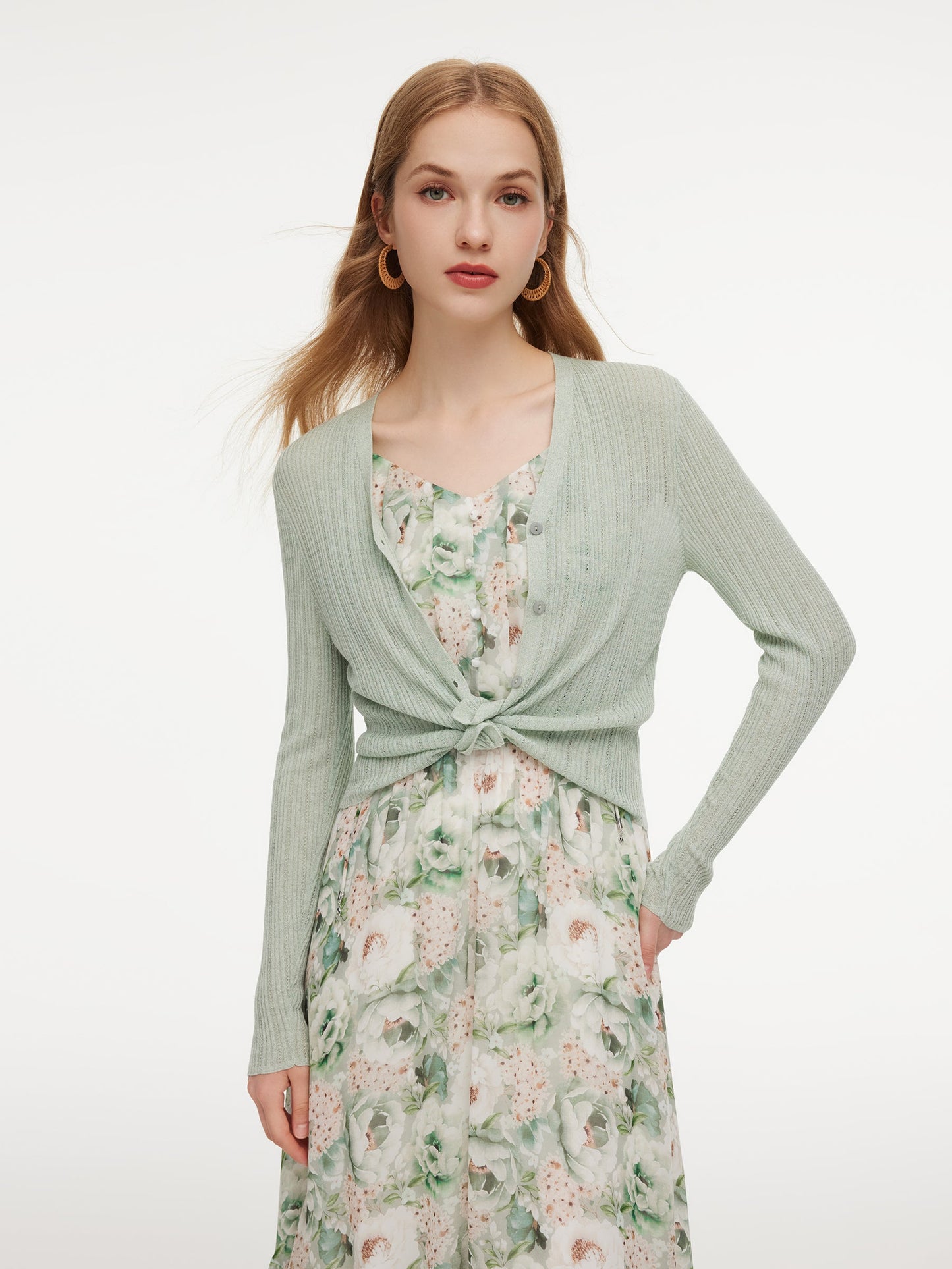 Tencel Wool Blend V-Neck Women Cardigan