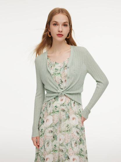 Tencel Wool Blend V-Neck Women Cardigan