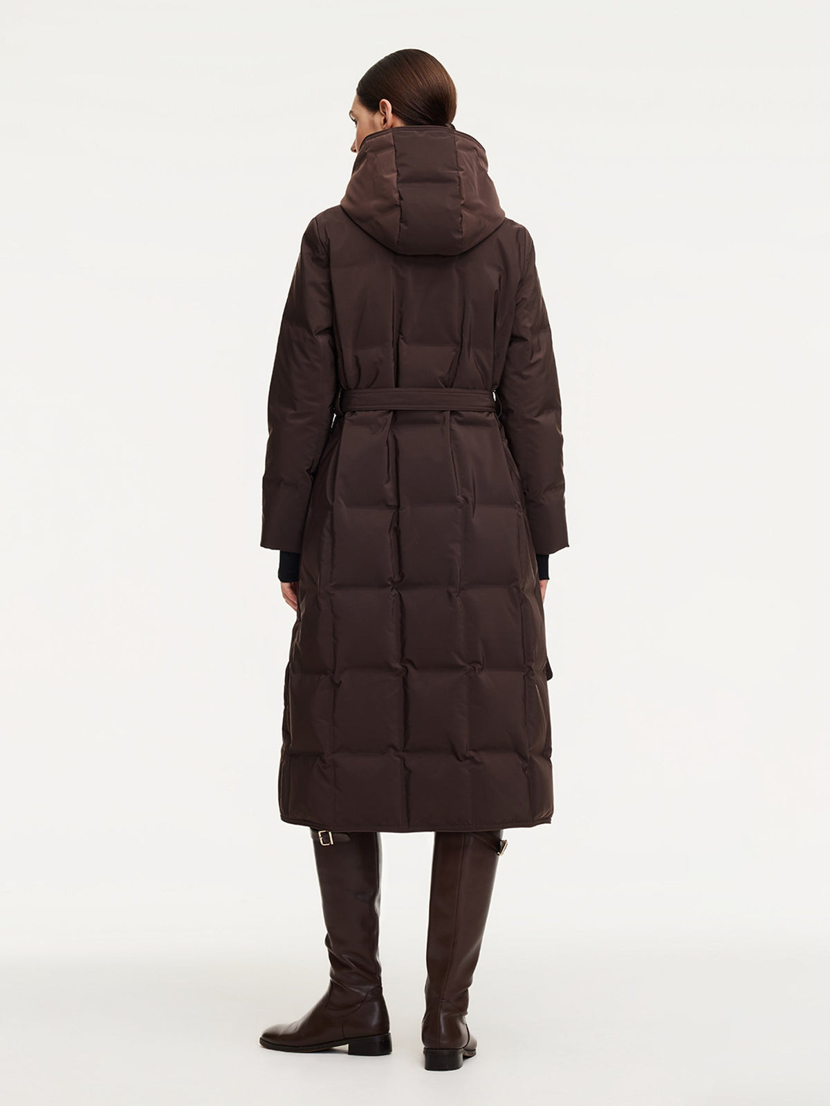 Quilted Hooded Goose Down Wrap Overcoat