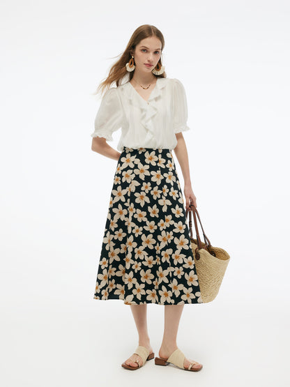 Cotton Stretch Floral Print Women Skirt