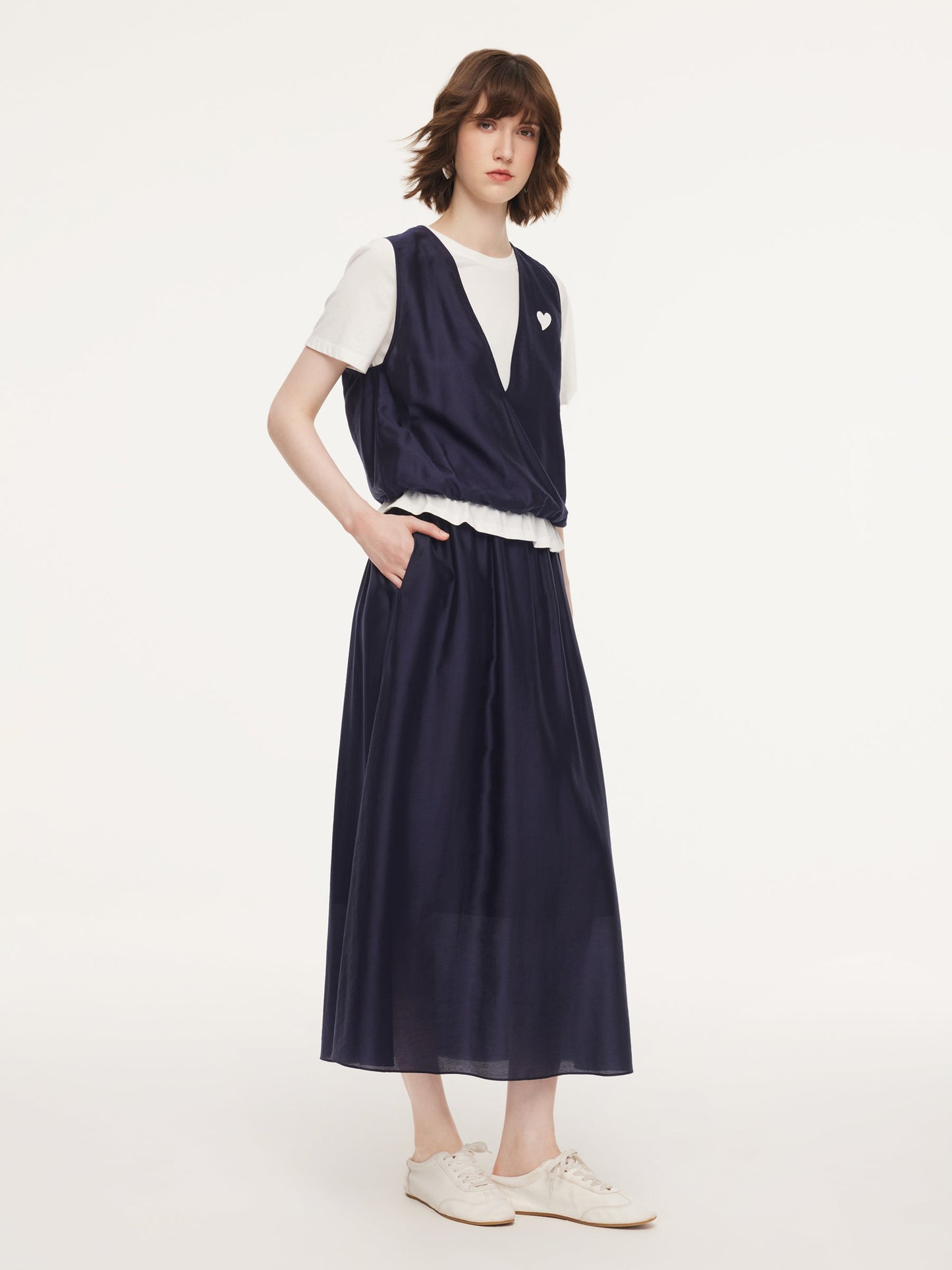 Tencel Blend Mock Layered Top And Skirt Two-Piece Set