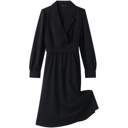 Worsted Wool V-Neck Lapel Midi Dress