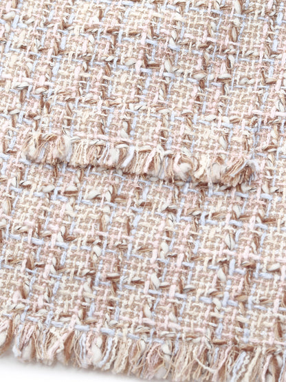 Wool Blend Textured Tweed Frayed Hem Women Jacket
