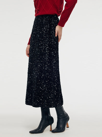 Velvet Sequins Women Mermaid Skirt