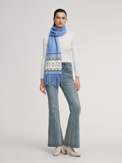 Wool Blend Fair Isle Fringe Scarf