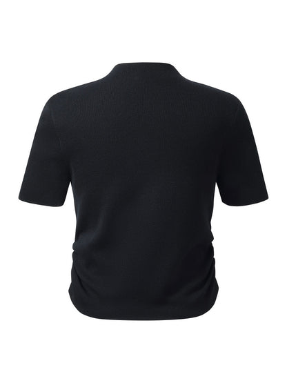 Tencel Acetate Blend Women Side Pleat Knit Top