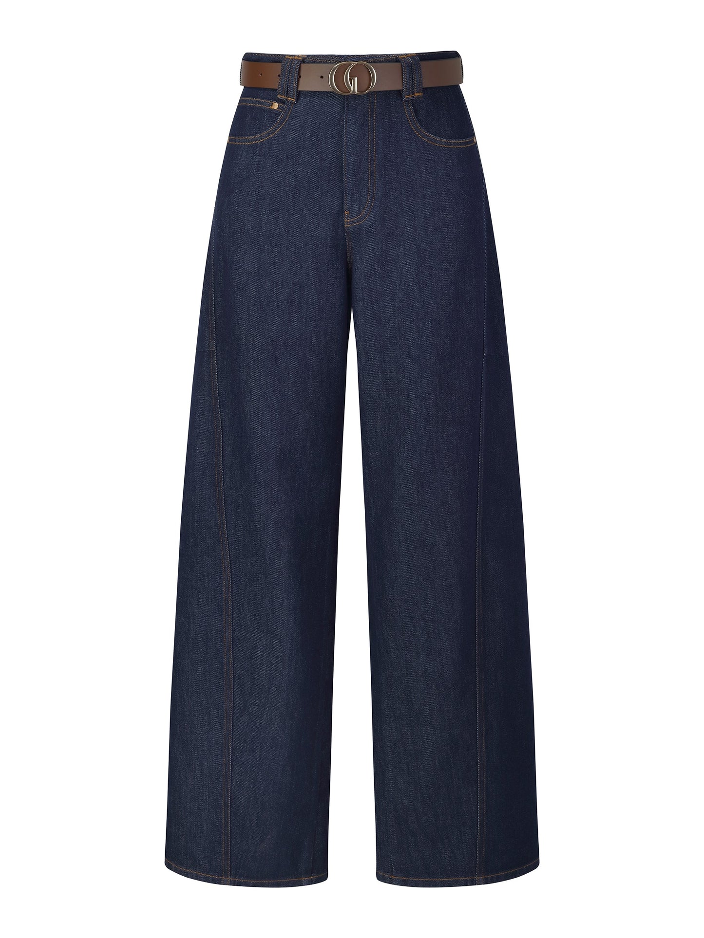 Denim Curved-Leg Women Jeans With Leather Belt