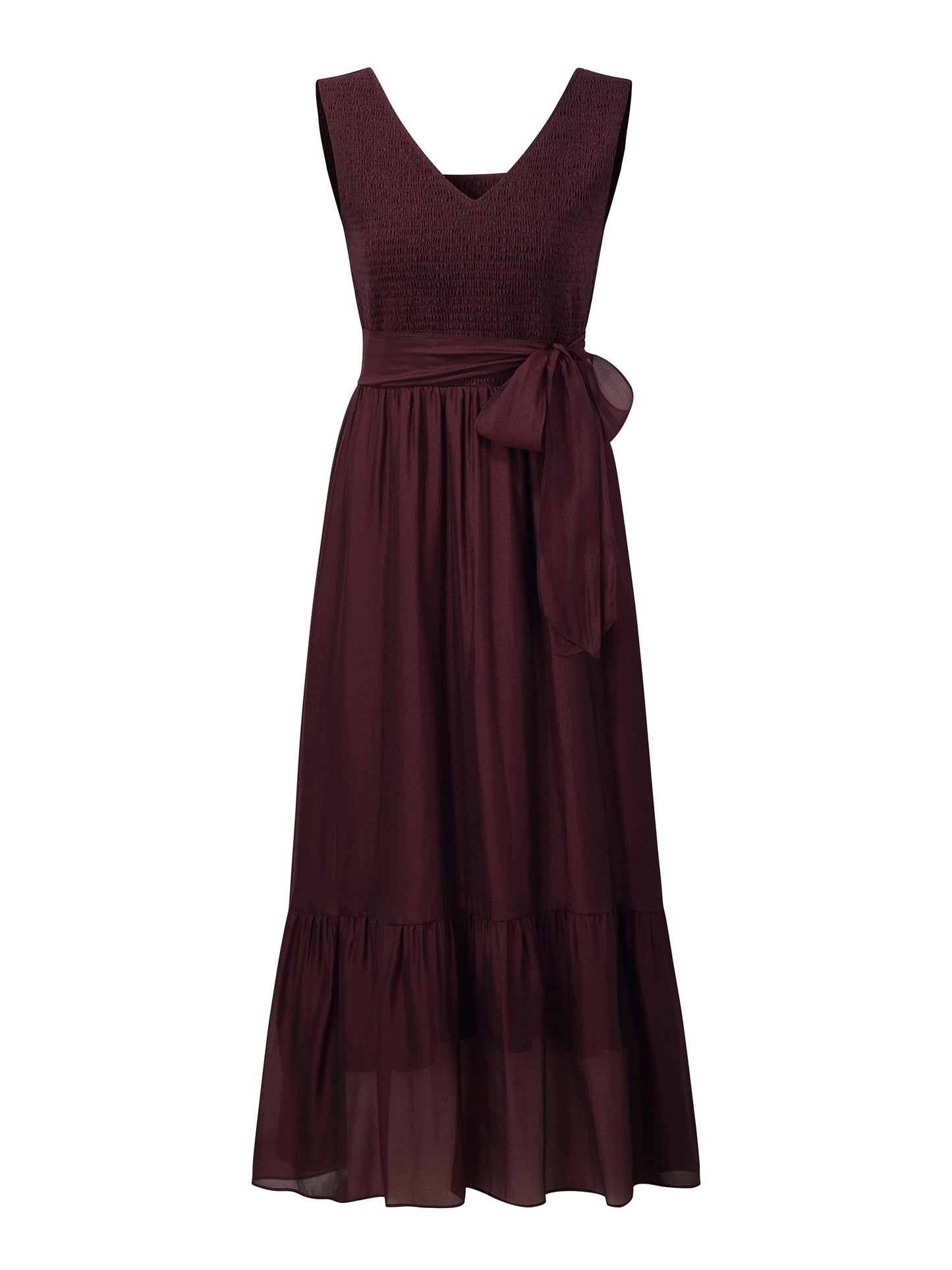 [Preview] Reversible A-Line Women Sleeveless Maxi Dress With Bowknot Ribbon