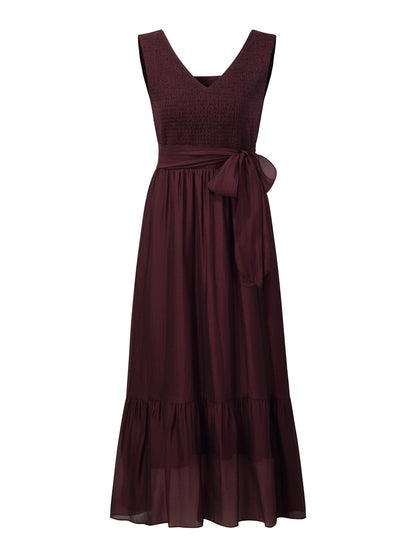 [Preview] Reversible A-Line Women Sleeveless Maxi Dress With Bowknot Ribbon