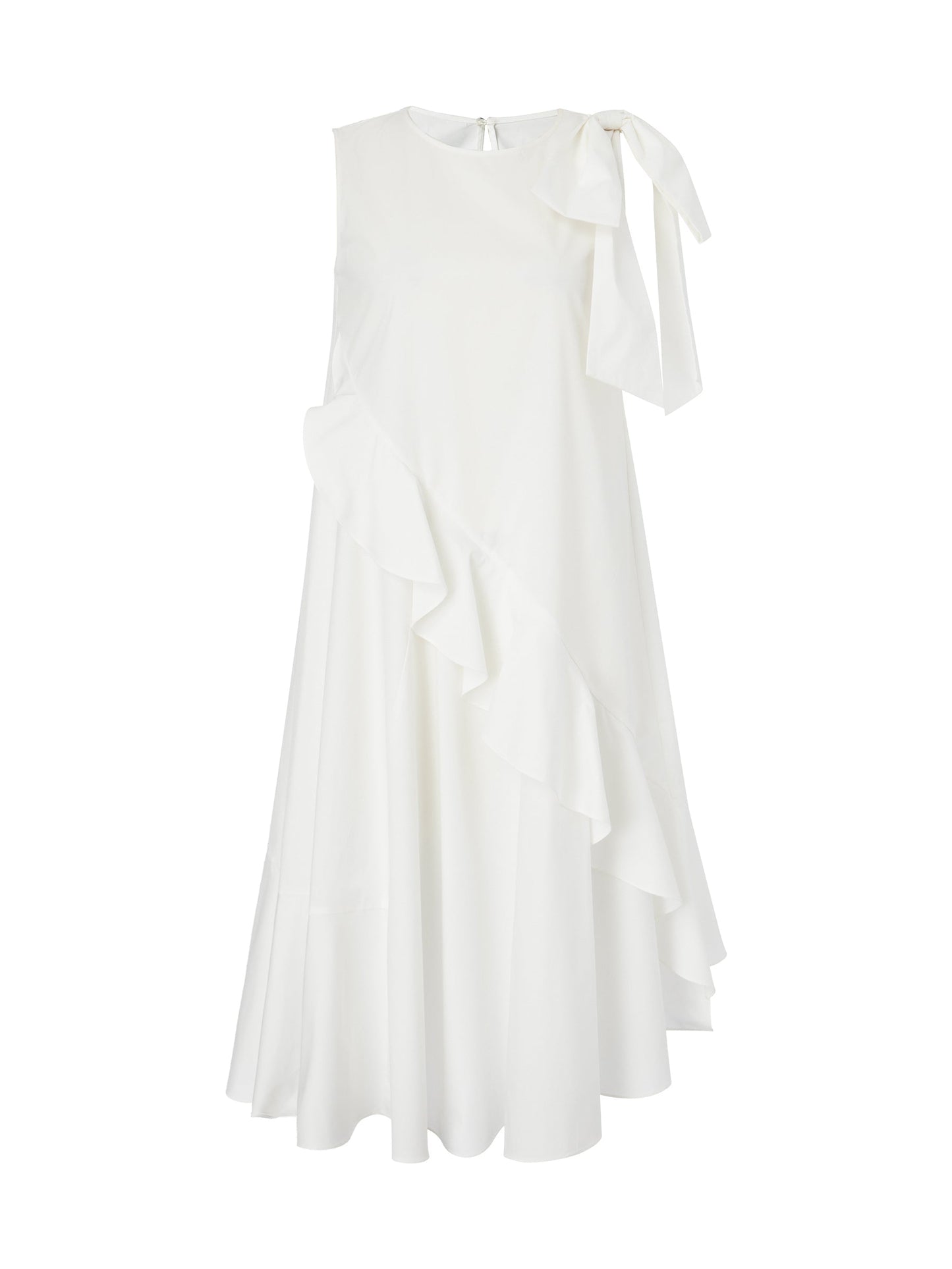 Ruffle Sleeveless Women Midi Dress With Detachable Bowknot