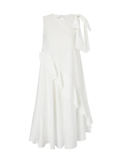 Ruffle Sleeveless Women Midi Dress With Detachable Bowknot
