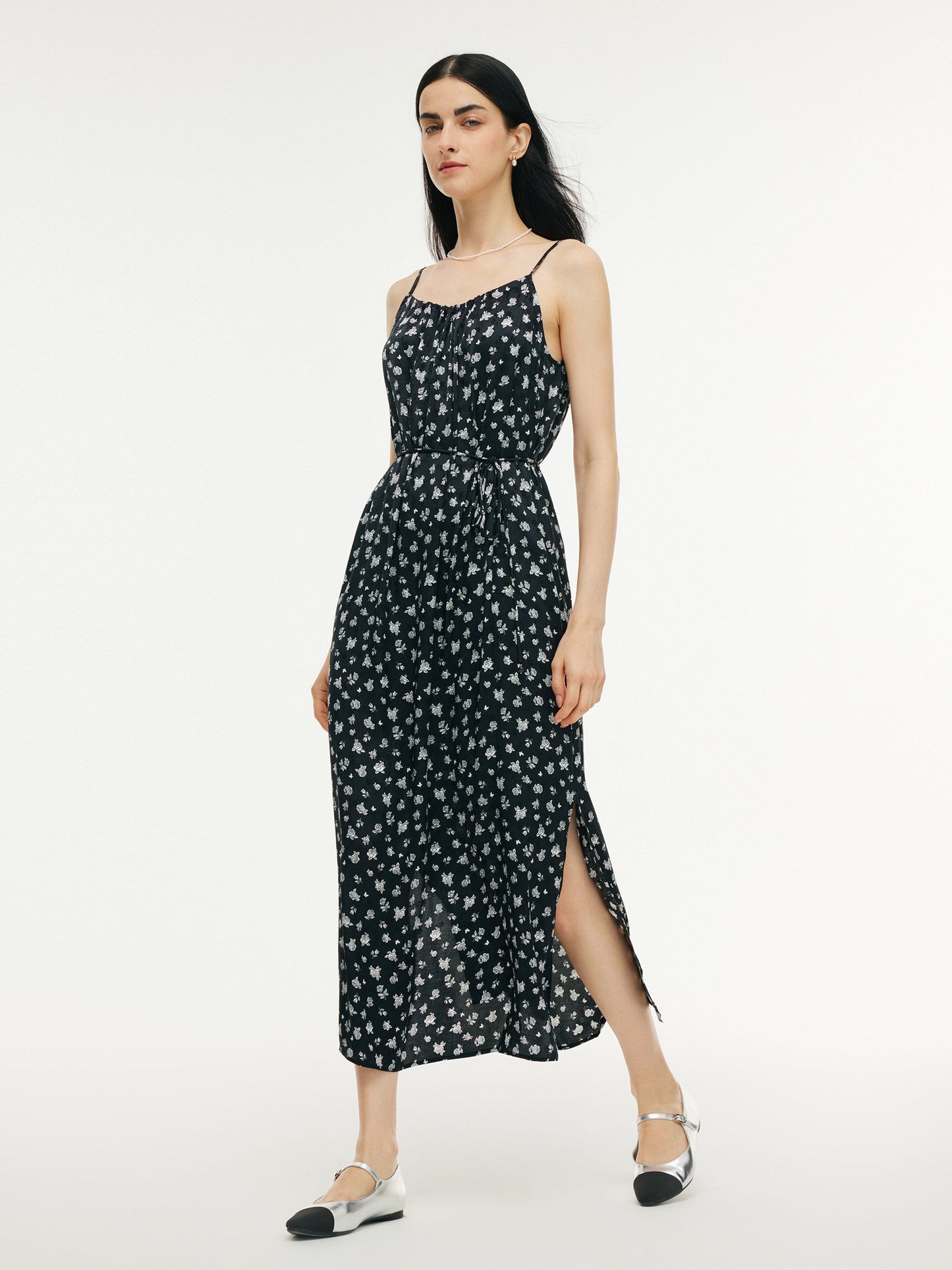 Floral Print Strap Side Slit Maxi Dress And Cardigan Two-Piece Set