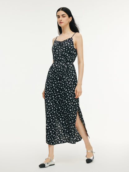 Floral Print Strap Side Slit Maxi Dress And Cardigan Two-Piece Set