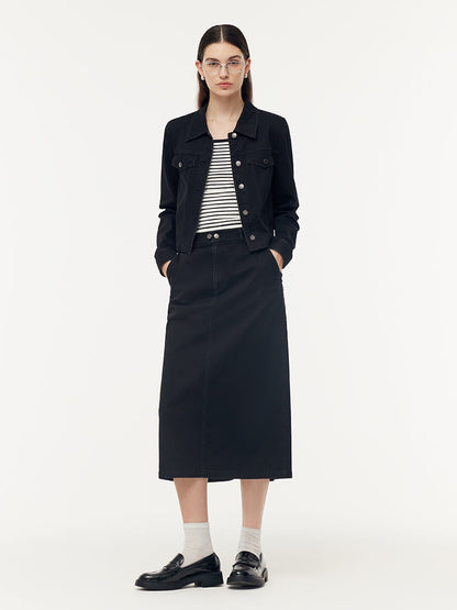 Denim Jacket And Camisole And Adjustable Waist Skirt Three-Piece Set