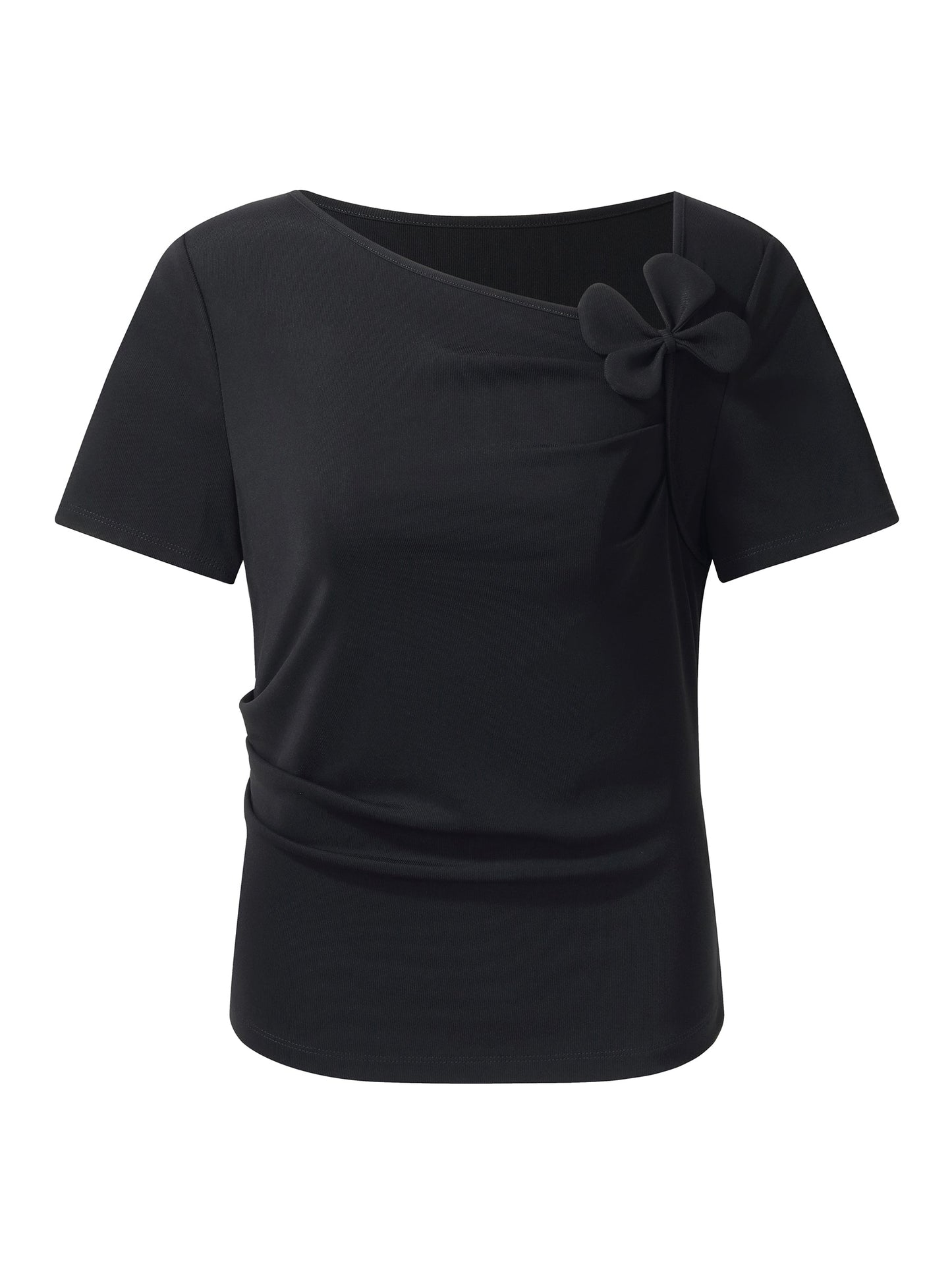 Acetate Blend Asymmetric Neckline Women T-Shirt
