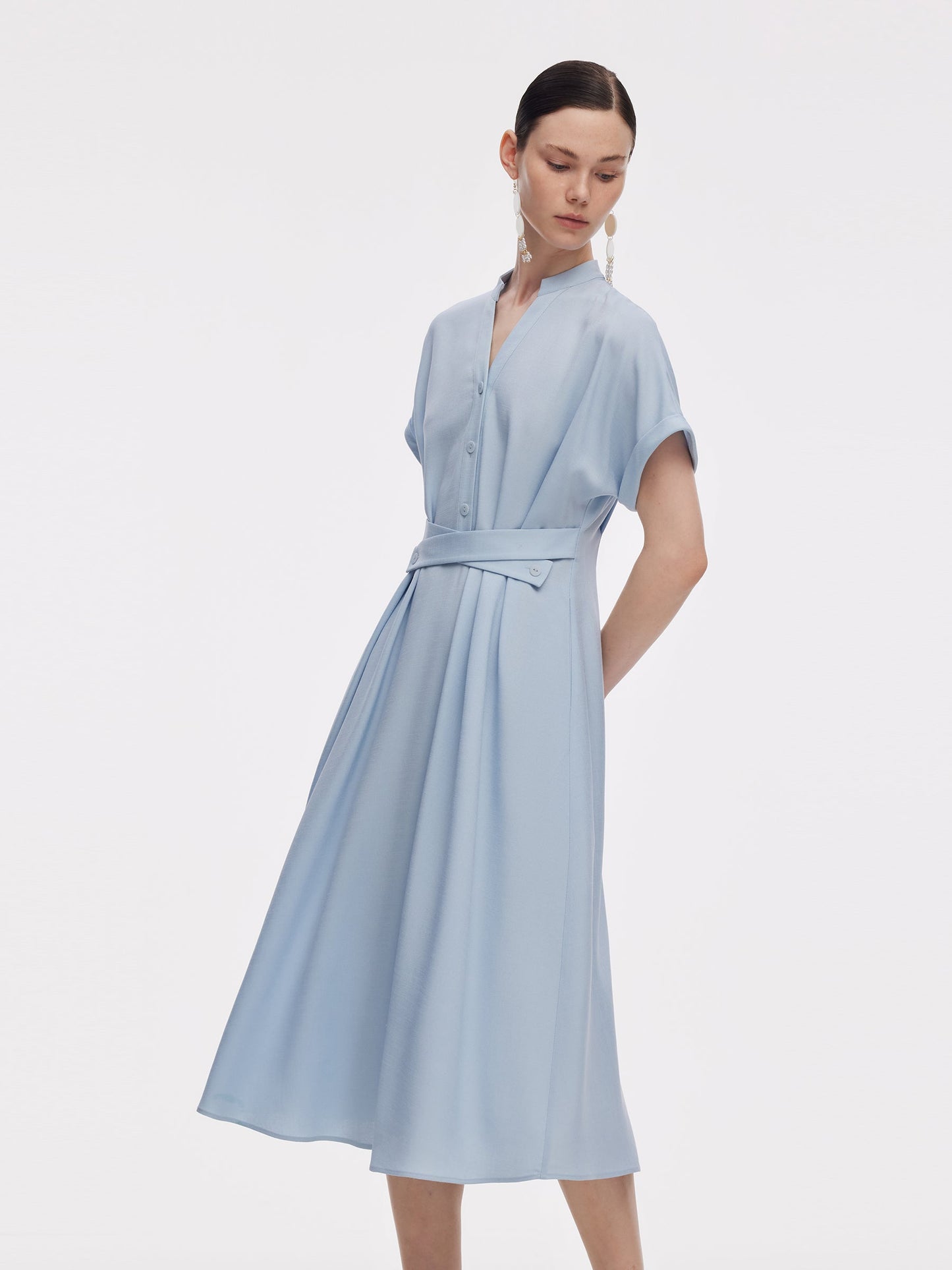 100% Acetate Adjustable Waist Women Midi Dress