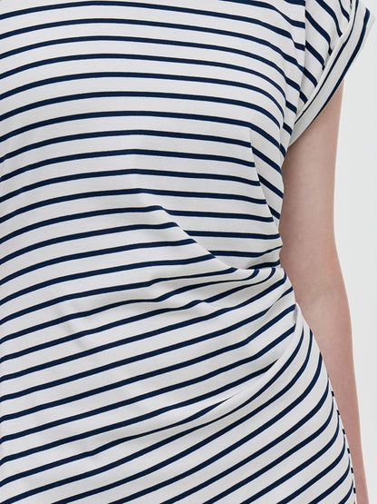Striped Slit Ruched Women Midi Dress