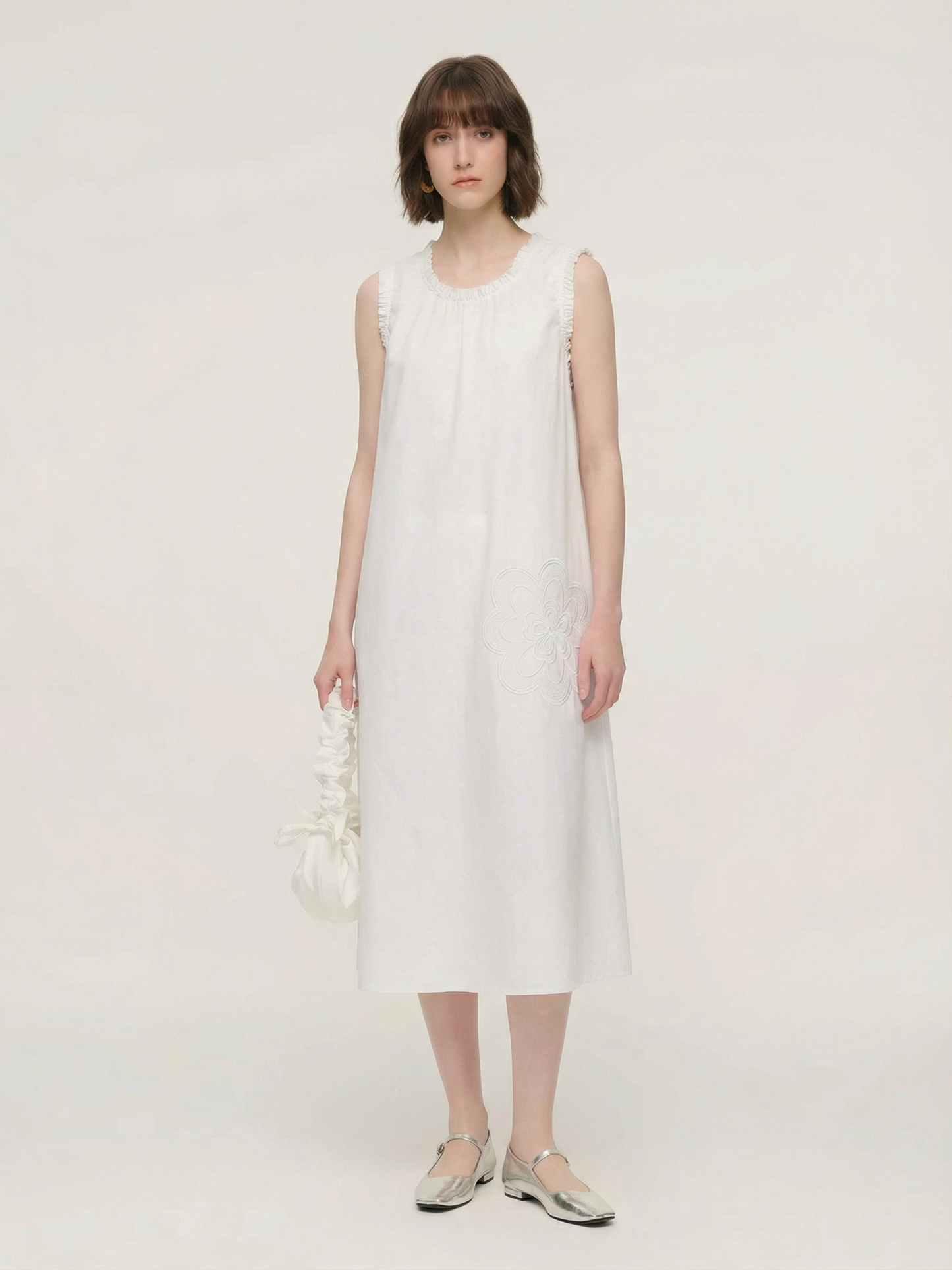 100% Cotton Rope Embroidered Women Sleeveless Maxi Dress