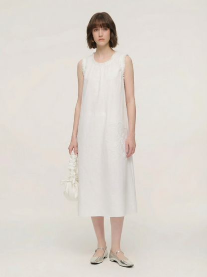 100% Cotton Rope Embroidered Women Sleeveless Maxi Dress