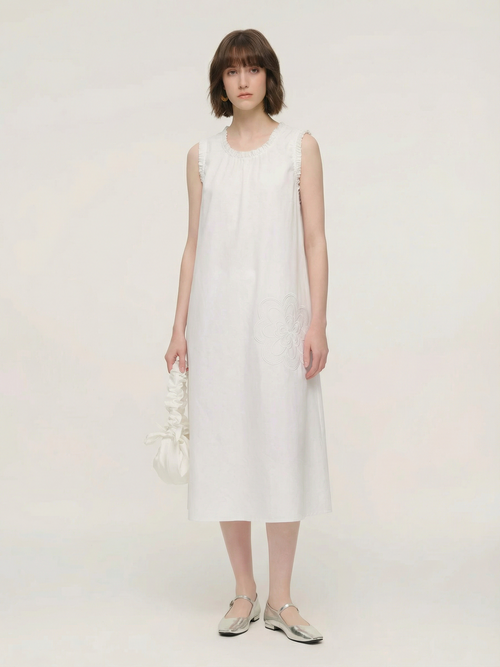 100% Cotton Rope Embroidered Women Sleeveless Maxi Dress