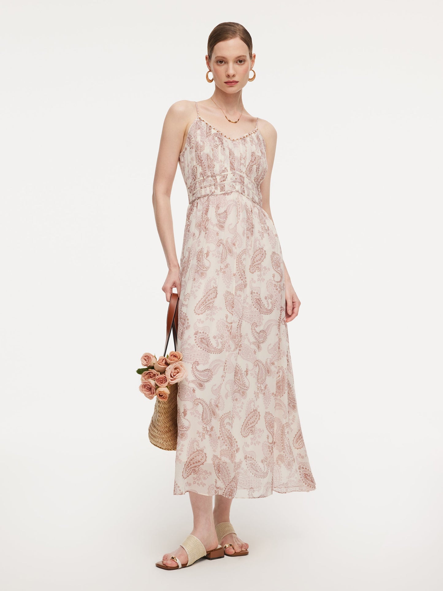 10MM Mulberry Silk Paisley Print Women Strap Maxi Dress