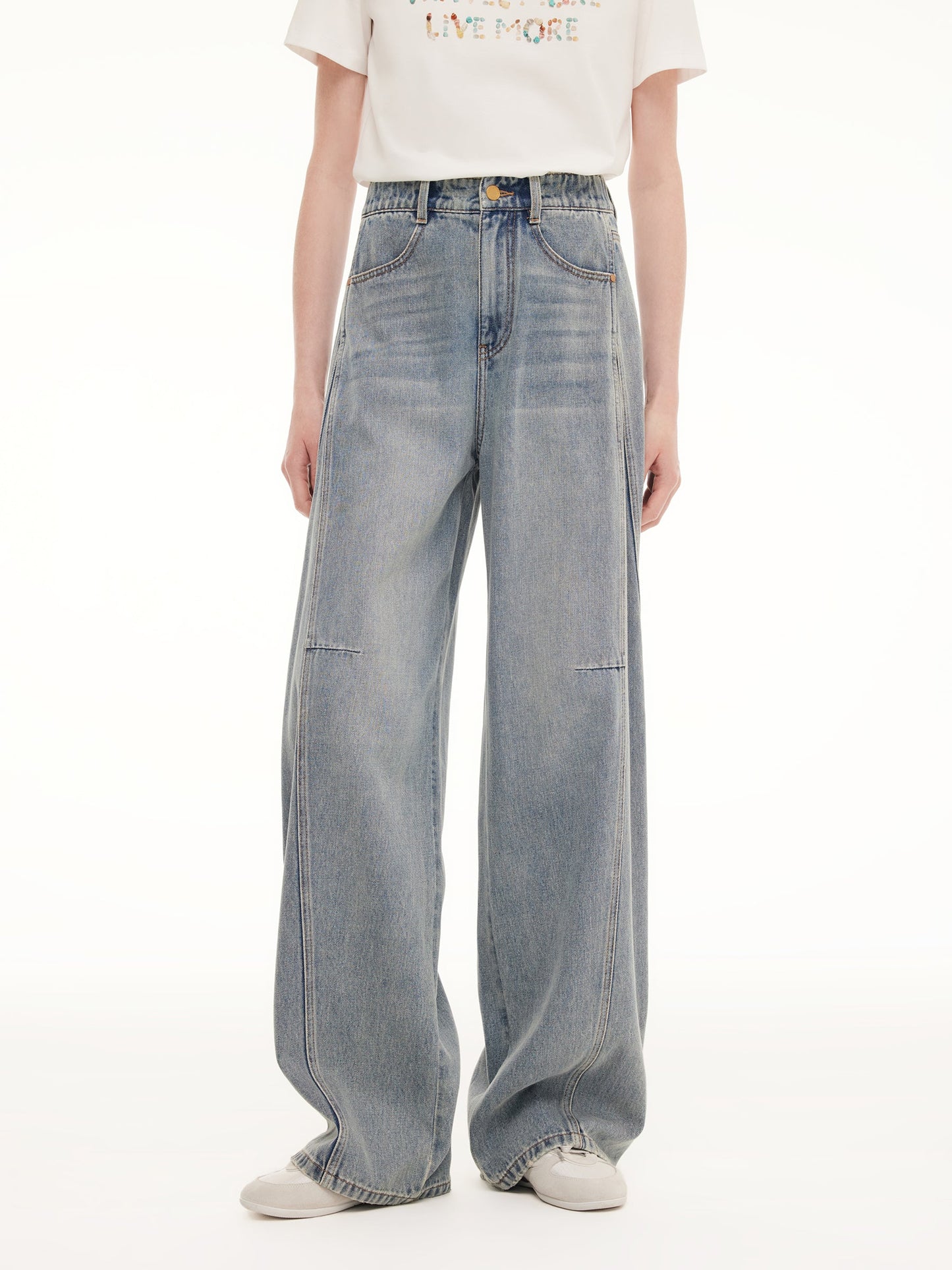 100% Cotton Denim Women Curved-Leg Jeans