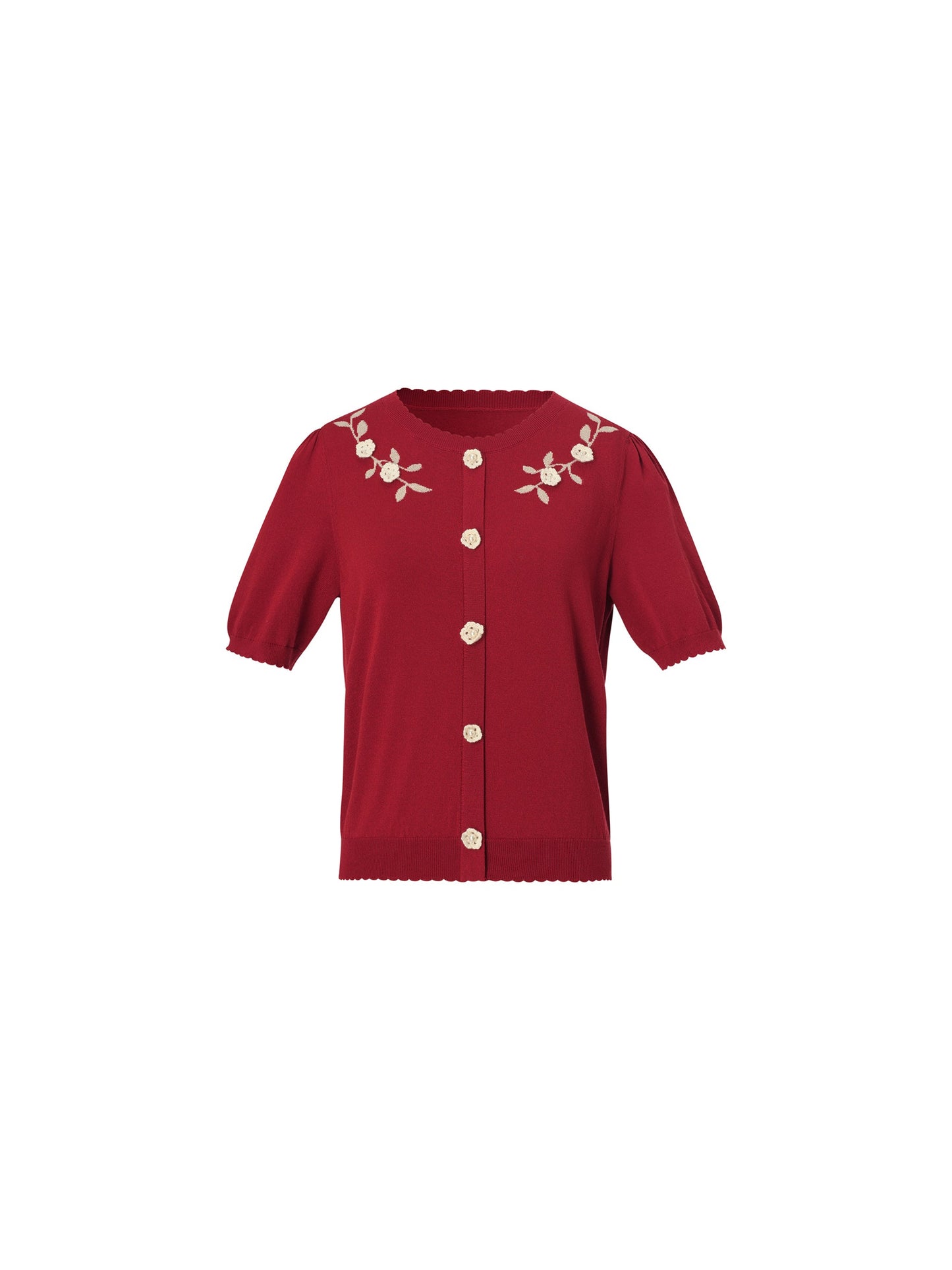 Lyocell Blend Jacquard Women Knit Top With Detachable Knit Flowers