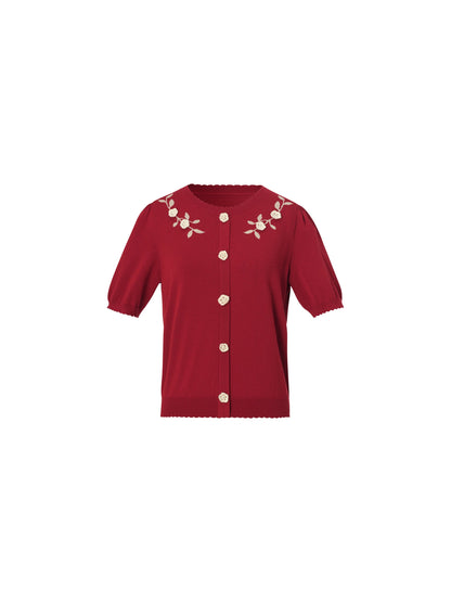Lyocell Blend Jacquard Women Knit Top With Detachable Knit Flowers