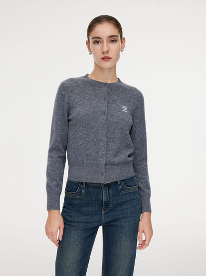 100% Wool Letter Embroidered Women Cardigan