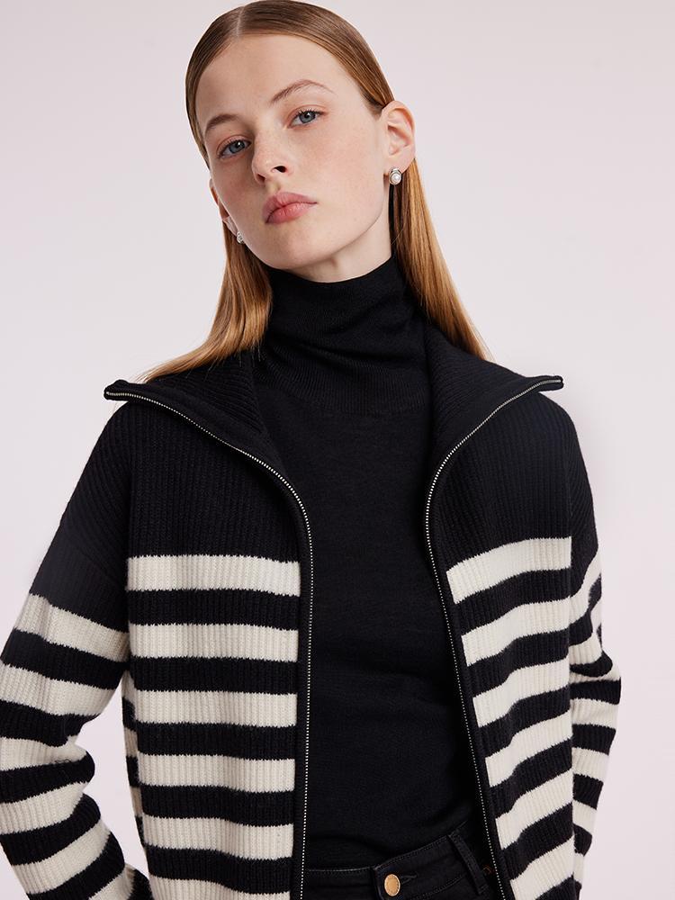 Woolen Knitted Stripe Women Cardigan