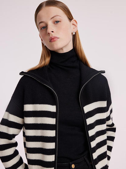 Woolen Knitted Stripe Women Cardigan