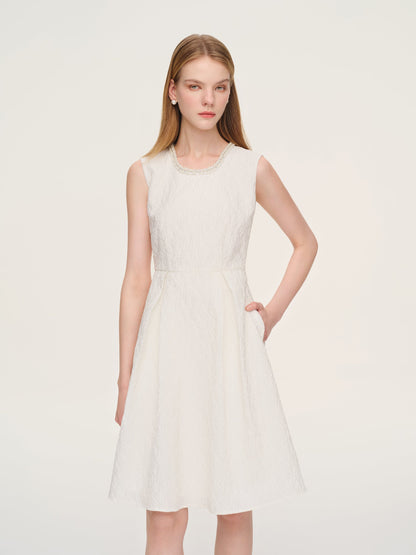 Jacquard Sleeveless Women Mini Dress