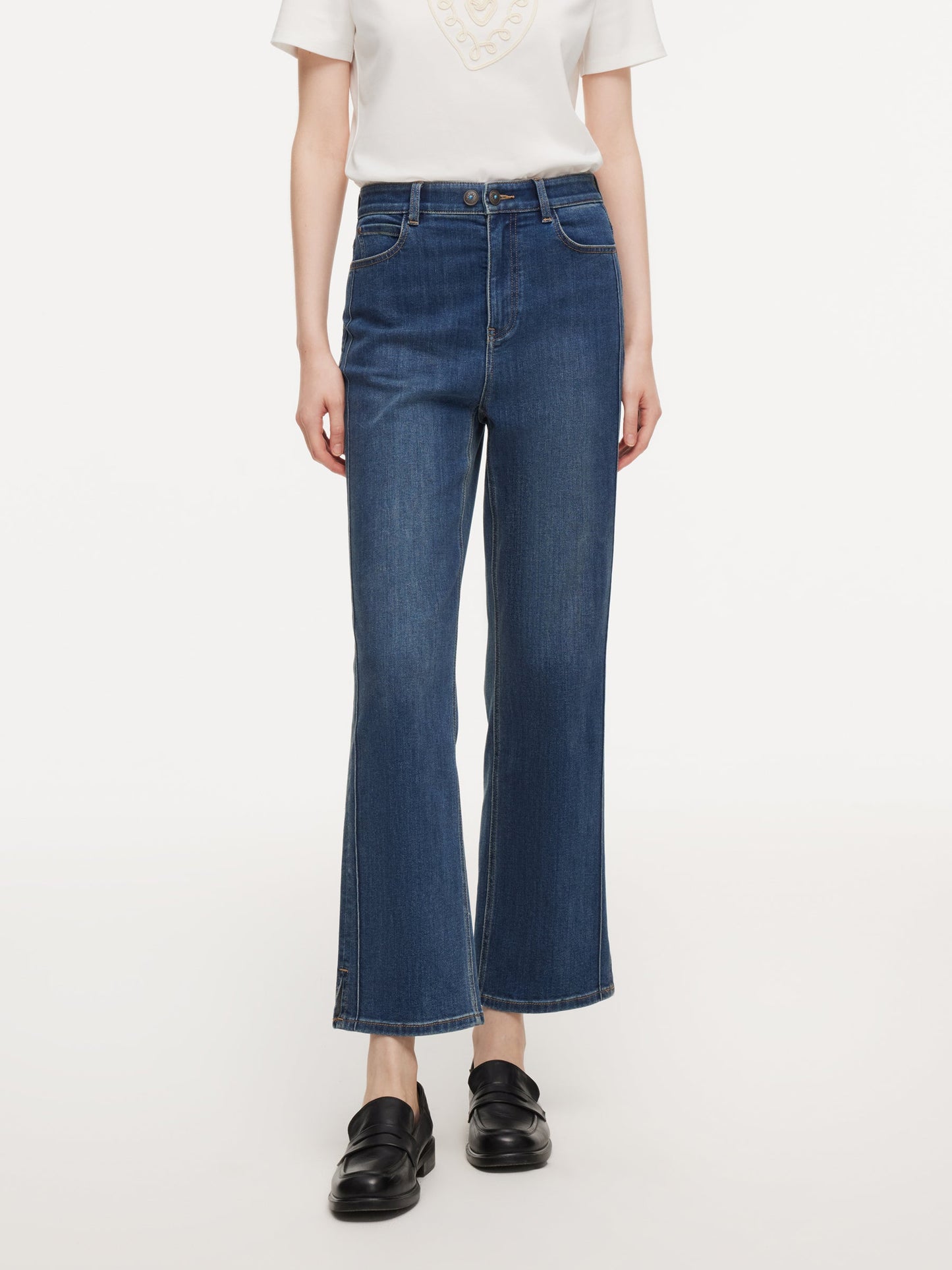 Acetate Blend Denim Adjustable Waist Women Ankle-Length Jeans