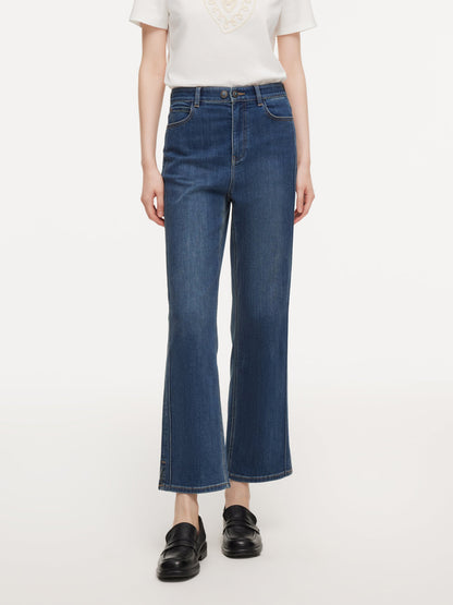 Acetate Blend Denim Adjustable Waist Women Ankle-Length Jeans