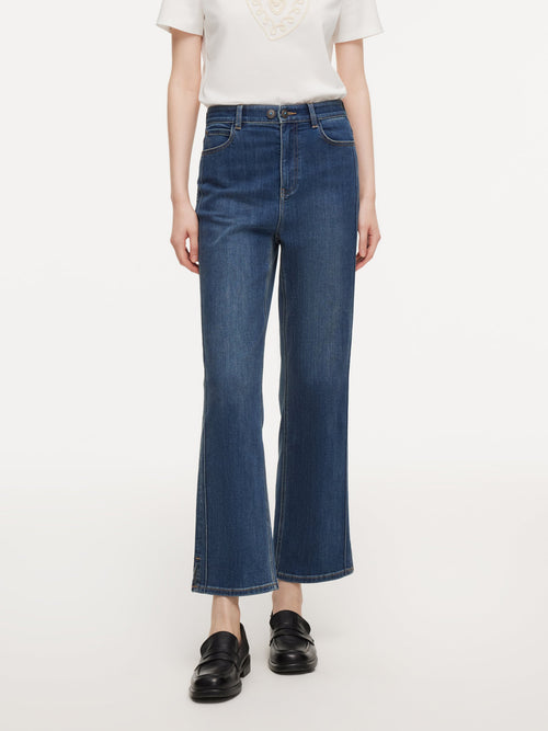 Acetate Blend Denim Adjustable Waist Women Ankle-Length Jeans