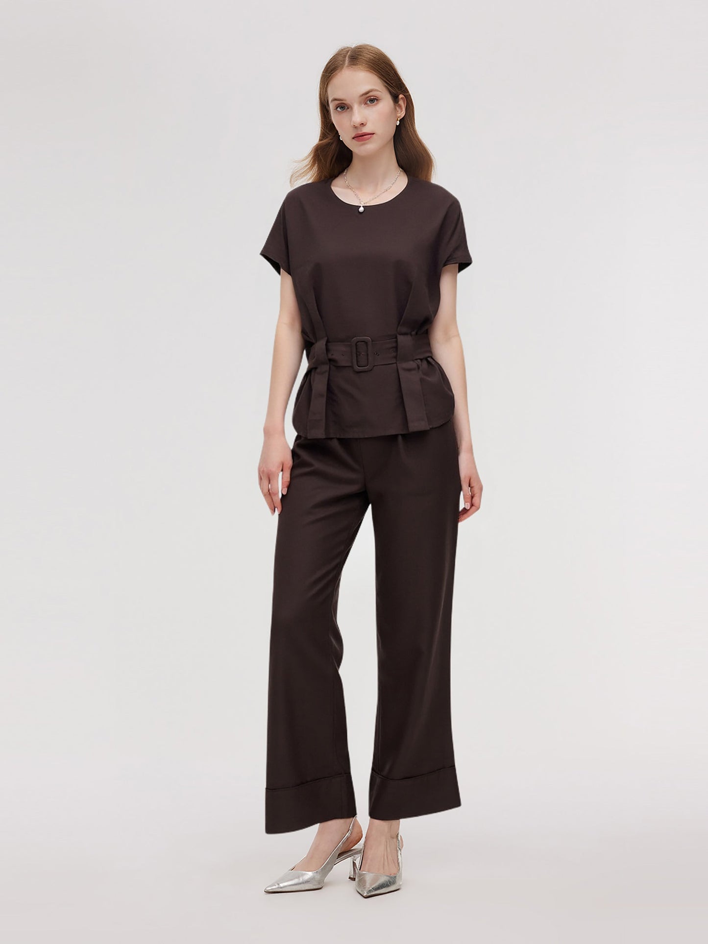 100% Linen Blouse And Pants Two-Piece Set
