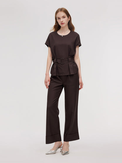 100% Linen Blouse And Pants Two-Piece Set