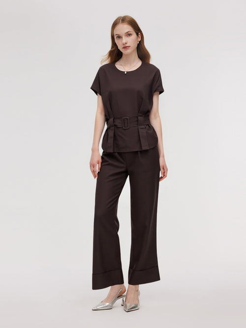 100% Linen Blouse And Pants Two-Piece Set
