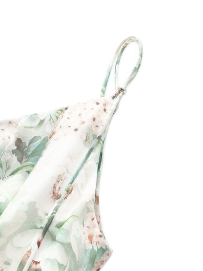 10MM Mulberry Silk Floral Print Women Strap Maxi Dress