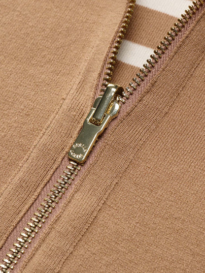 Lyocell Wool Blend Stripe Reversible Zip-Up Women Cardigan