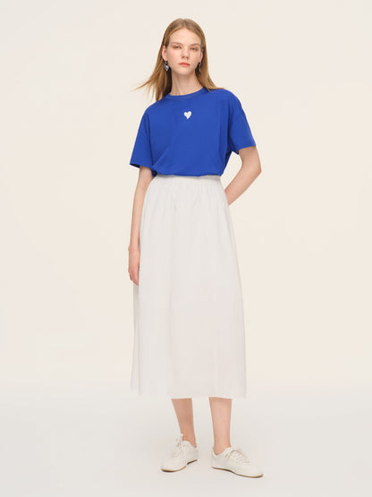 Cotton Blend Elastic Waist Women Skirt