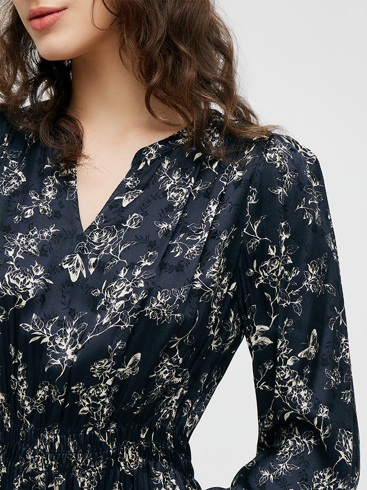 Eco-Friendly Fur Vest And Floral Print Dress Two-Piece Set