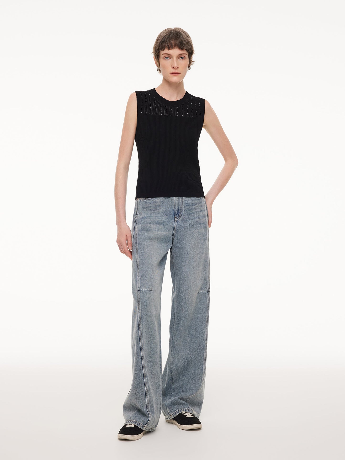Lyocell Blend Rhinestone Women Knit Tank Top