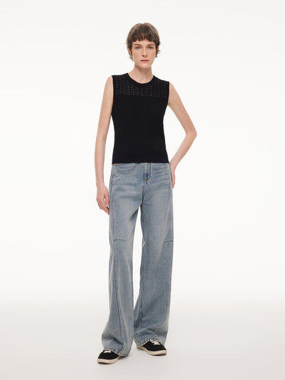 Lyocell Blend Rhinestone Women Knit Tank Top