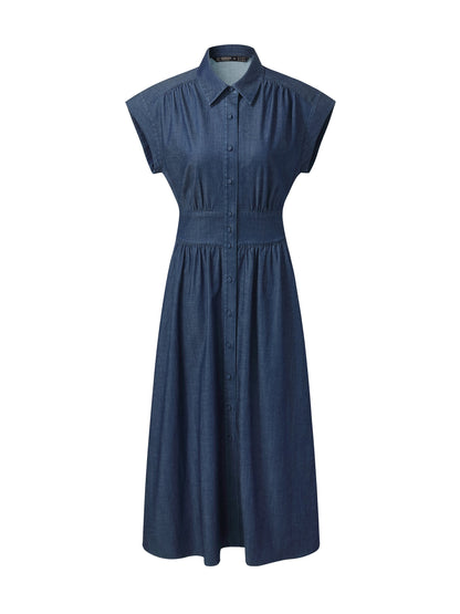Denim Stretch Women Maxi Shirt Dress