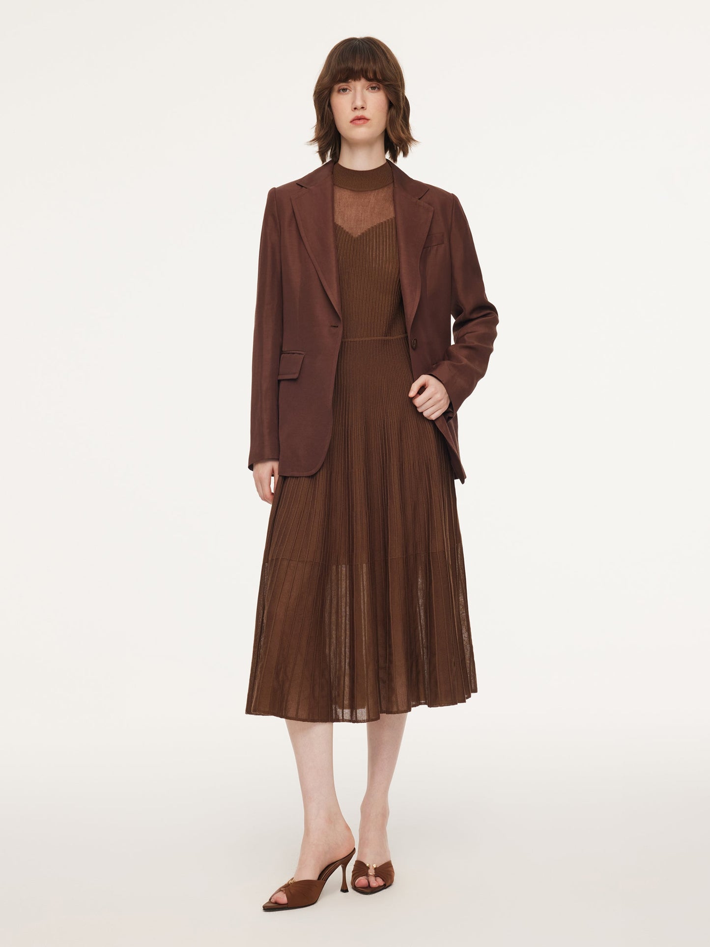 Mock Neck Sleeveless A-Line Women Pleated Maxi Dress