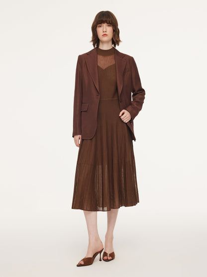 Mock Neck Sleeveless A-Line Women Pleated Maxi Dress