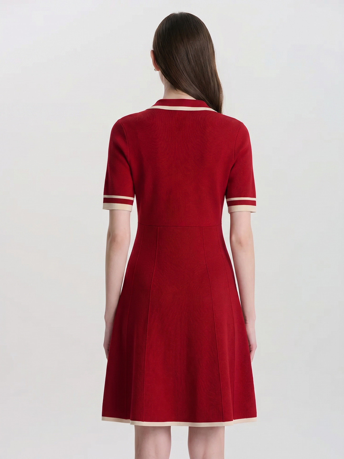 Tencel Blend Contrast Trim Women Lapel Knit Mini Dress