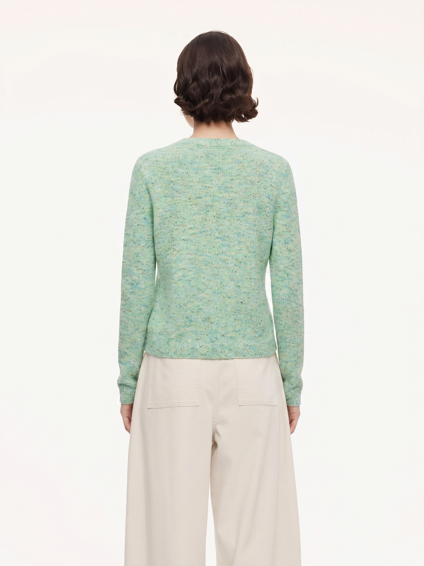 Melange Green Single Breasted Women Cardigan